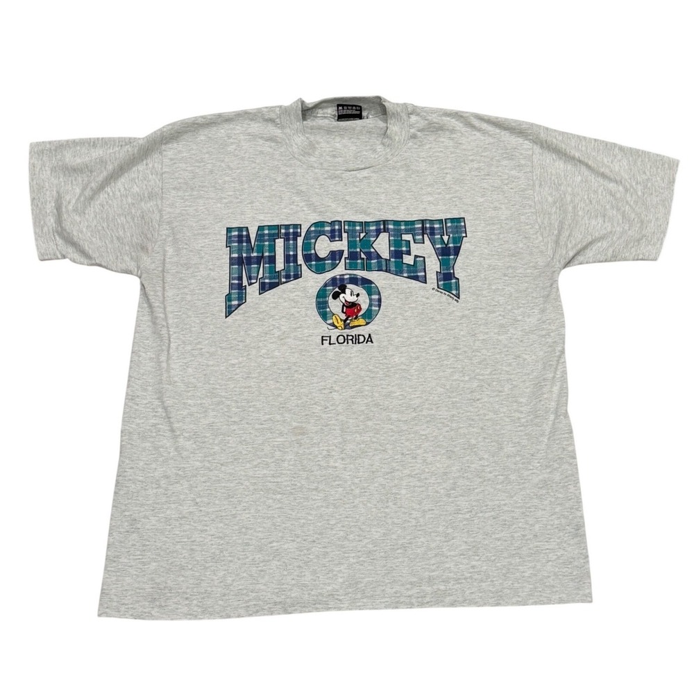 Vintage Fruit of the Loom Disney Mickey‎ Mouse T-Shirt Size L Gray Single Stitch